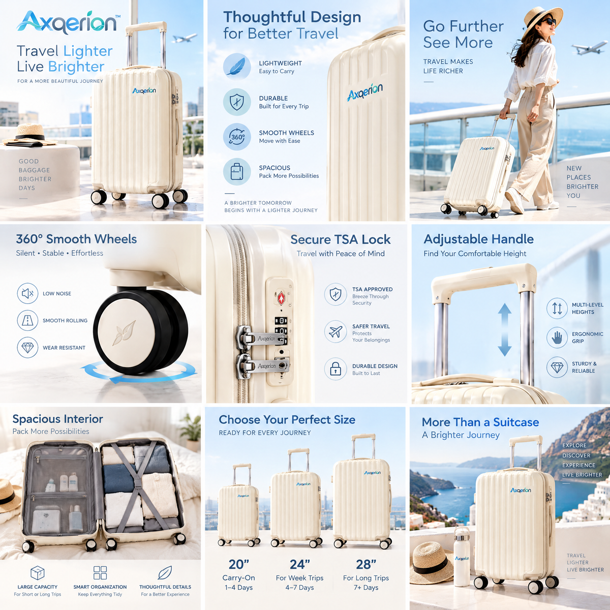 Axqerion™ Classic Ribbed Hardside Carry-On Suitcase – Warm Ivory — features