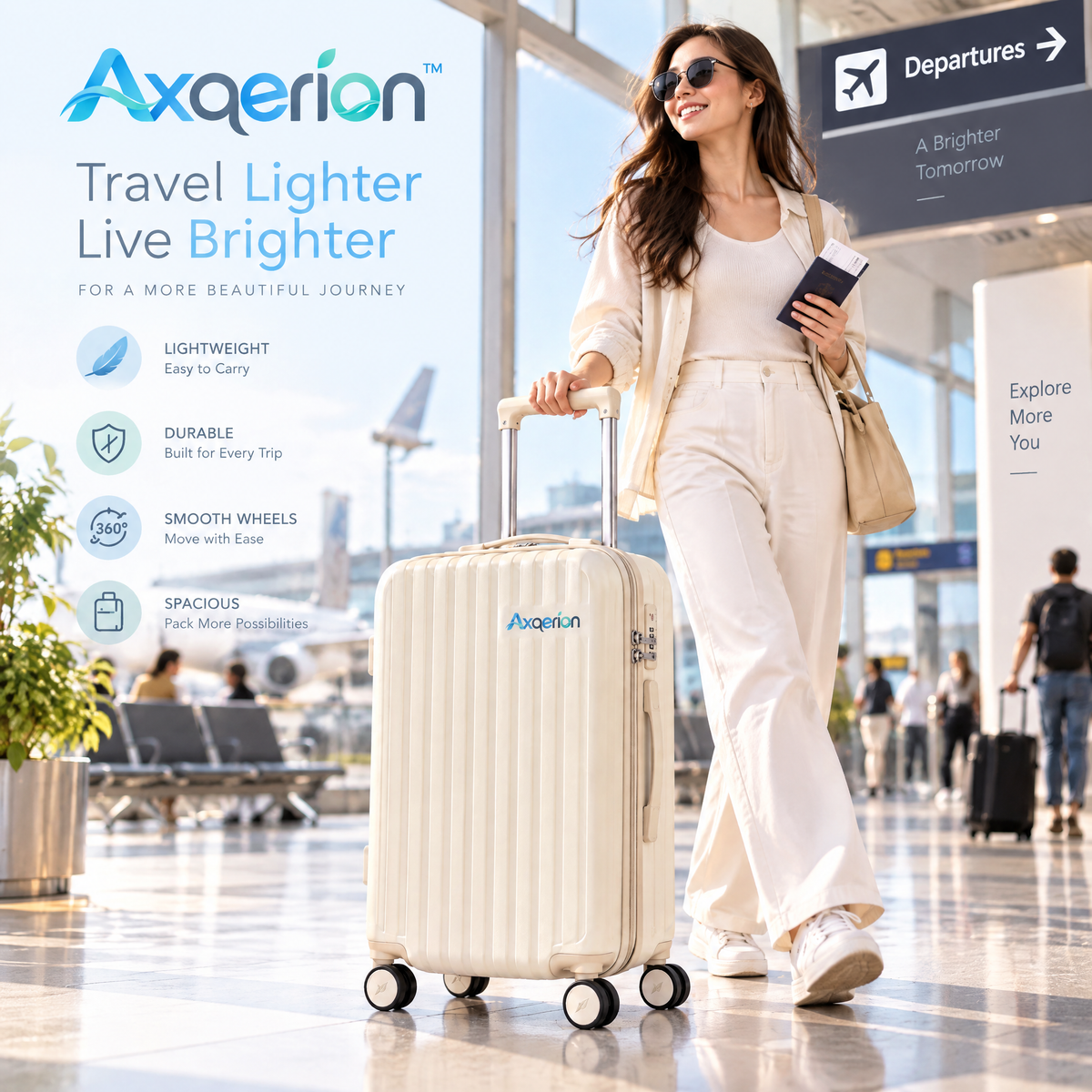 Axqerion™ Classic Ribbed Hardside Carry-On Suitcase – Warm Ivory — lifestyle