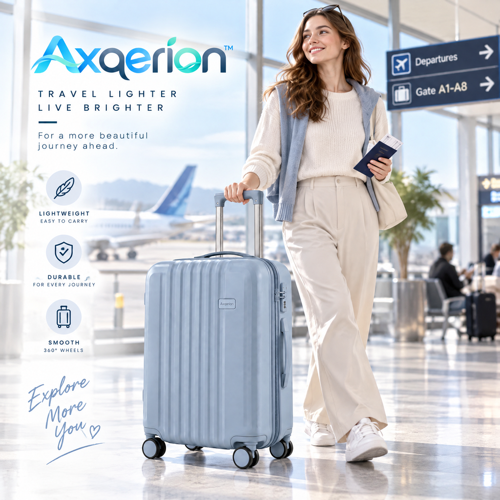 Axqerion™ Mist Blue Ribbed Hardside Carry-On Suitcase — lifestyle