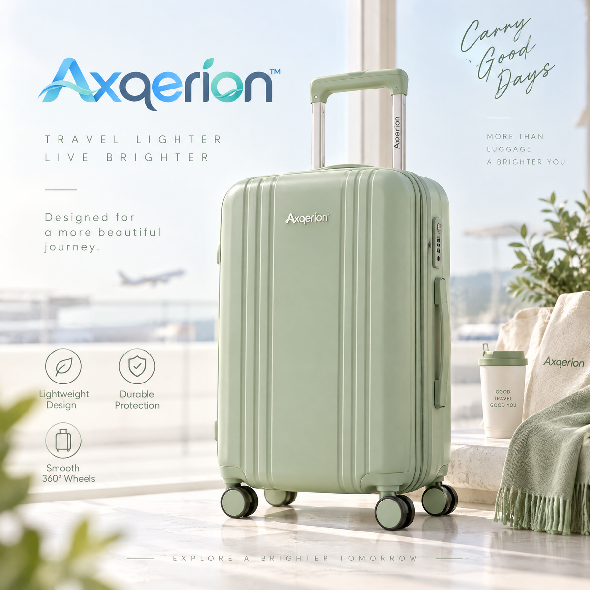 Axqerion™ Sage Green Ribbed Hardside Spinner Suitcase — main view