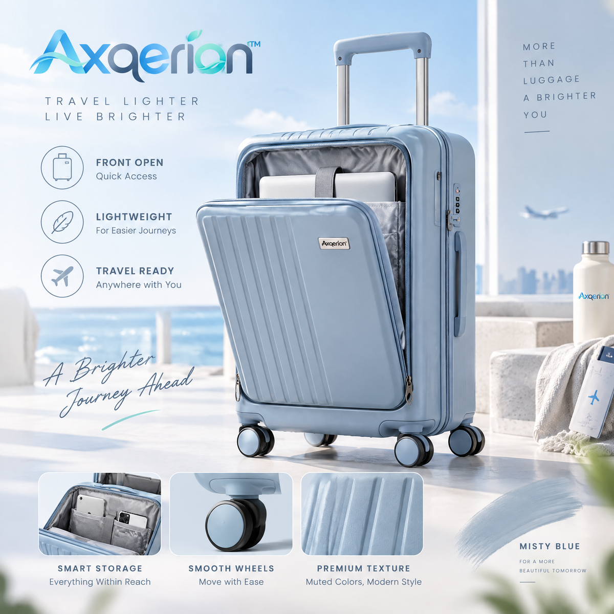 Axqerion™ Front-Opening Carry-On Suitcase – Mist Blue — main view