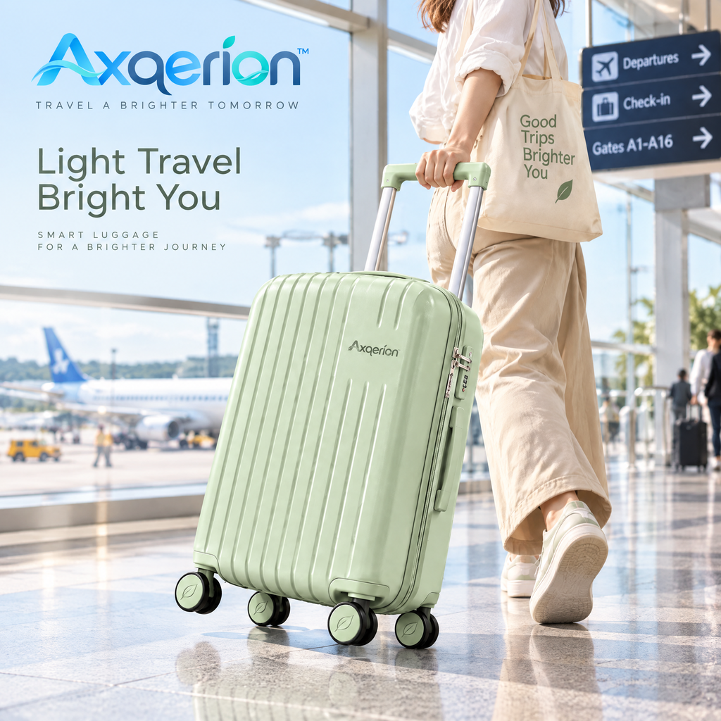 Axqerion™ Sage Green Ribbed Spinner Suitcase – Eco-Inspired Style — lifestyle