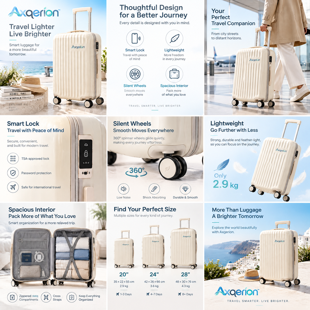 Axqerion™ Smart-Look Hardside Suitcase – Cream — features
