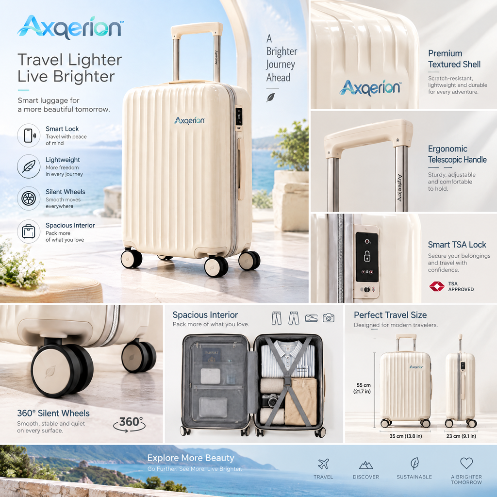 Axqerion™ Smart-Look Hardside Suitcase – Cream — details
