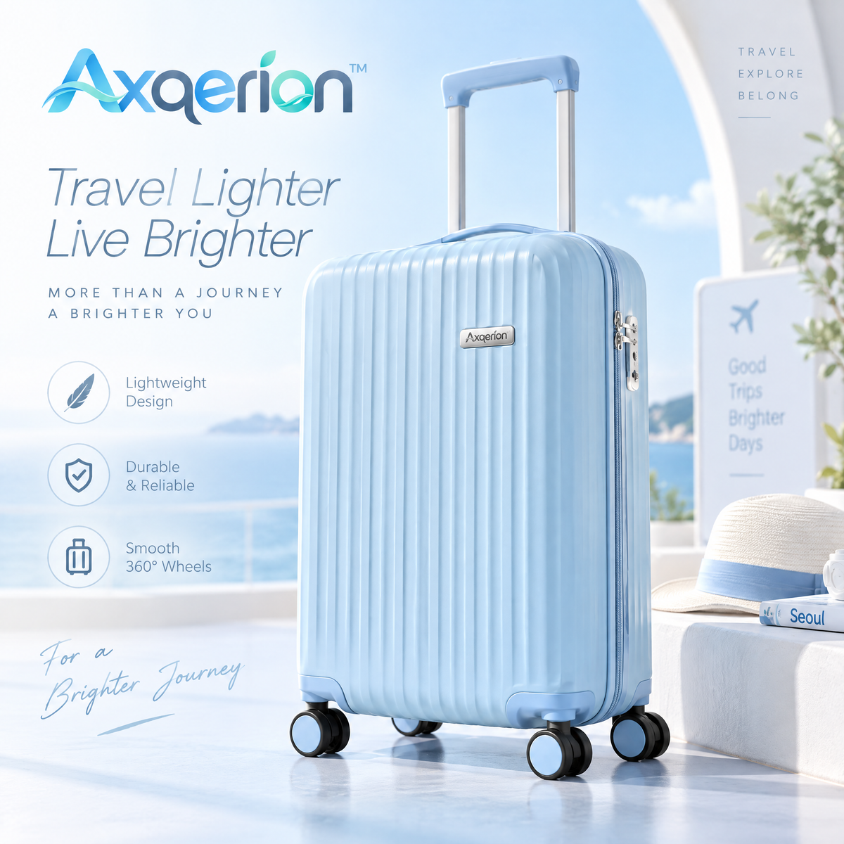 Axqerion™ Sky Blue Hardside Spinner Suitcase — main view