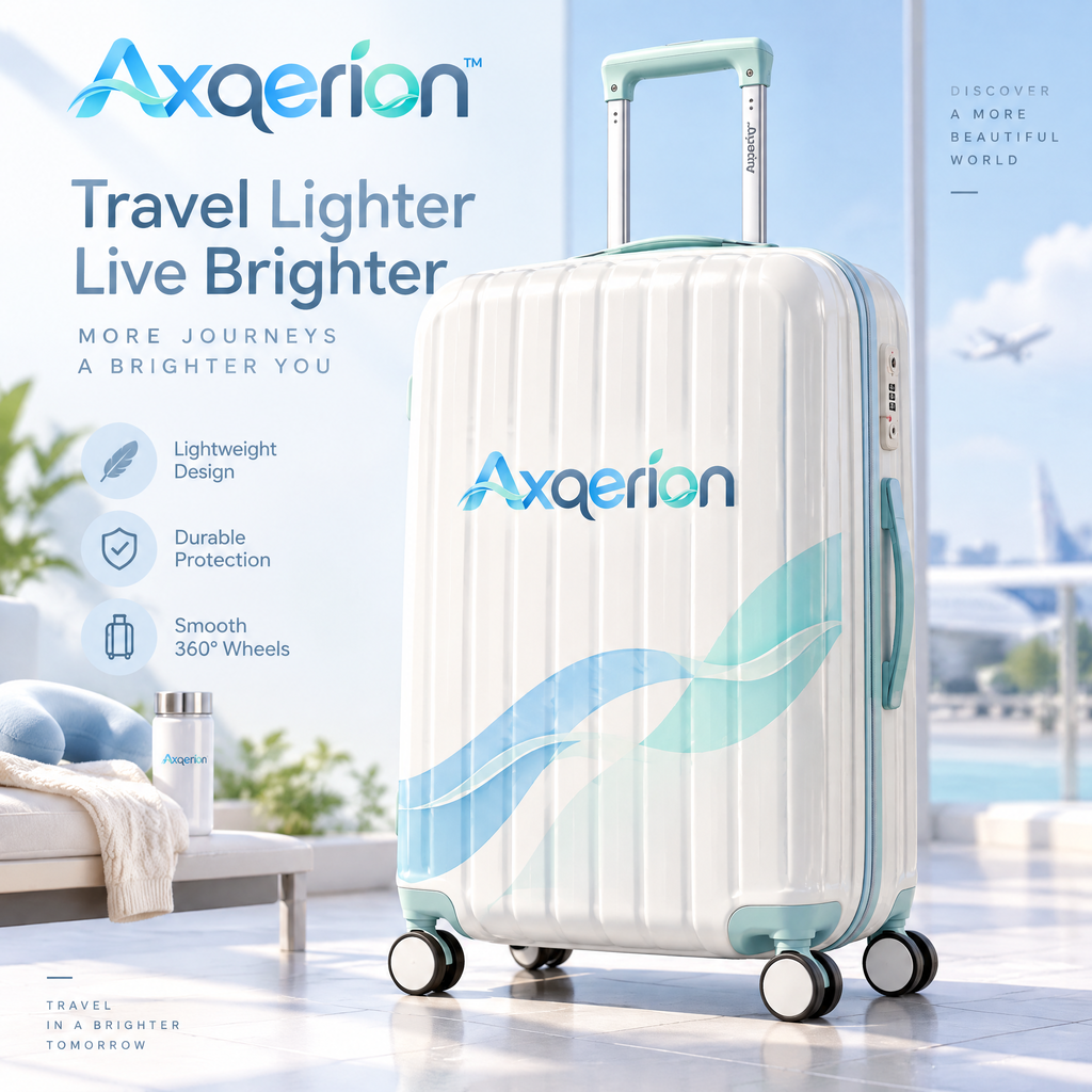 Axqerion™ Ivory Suitcase with Blue-Green Wave Accent — main view
