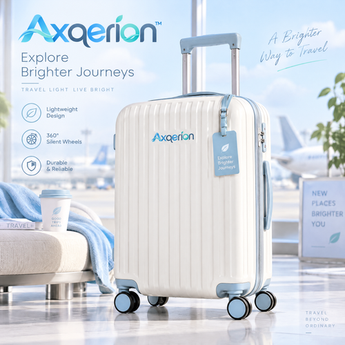 Axqerion™ Ivory Spinner Suitcase with Blue Luggage Tag — main view