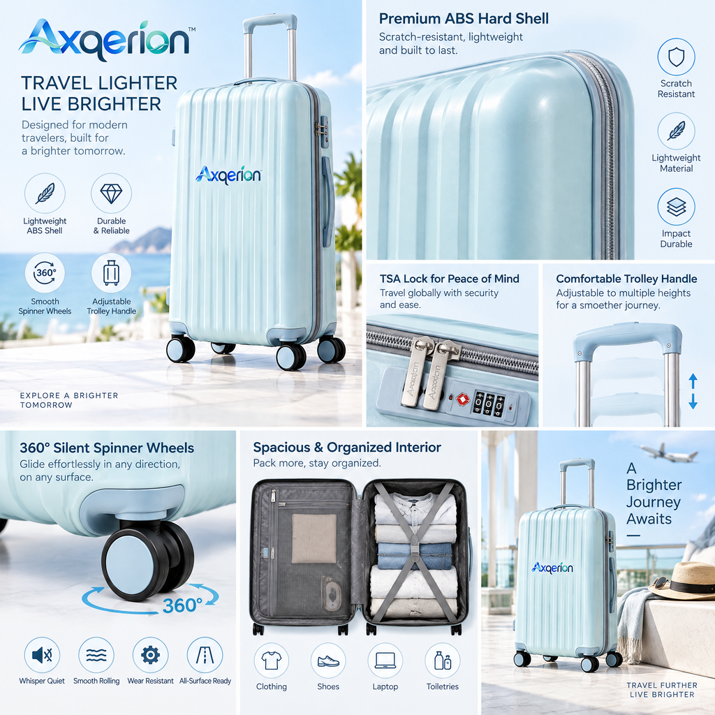 Axqerion™ Ice Blue Ribbed Hardside Spinner Suitcase — details